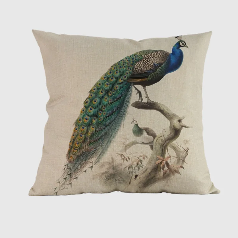 Luxury Chinese Unique Peacock Print Cushion Cover Elegant Flower Poeny Pattern Pillow Case Throw Pillows Home Decoration | Дом и сад