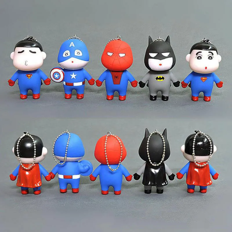 

1pc cute Anime Crayon Shin Chan American Captain Spider-Man Bat Actions Figure Cute Dolls PVC Action Figures Toys