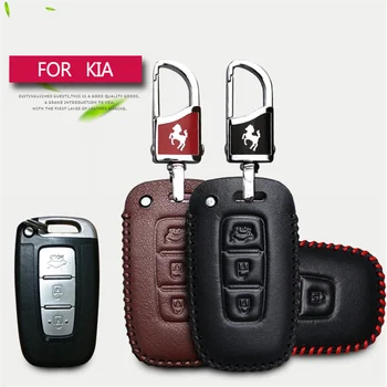 

Genuine Leather Car Key Shell Key Cover Case For Kia Ceed Cerato Optima Rio 3 K2 Soul Sportage 2017 Key Chain Case Key Holder