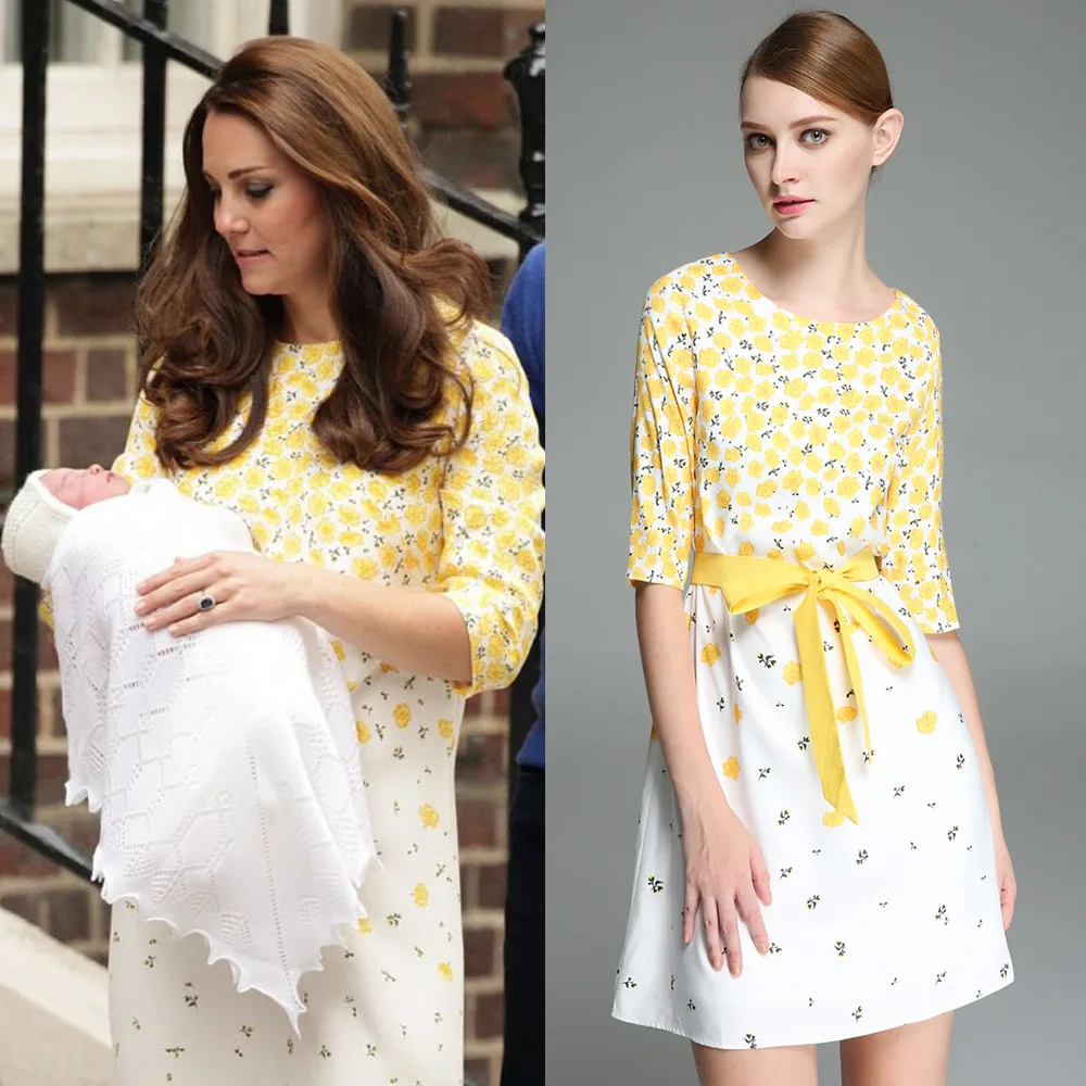 Kate Middleton Dress Yellow Floral Dress Plus Size Women Clothing