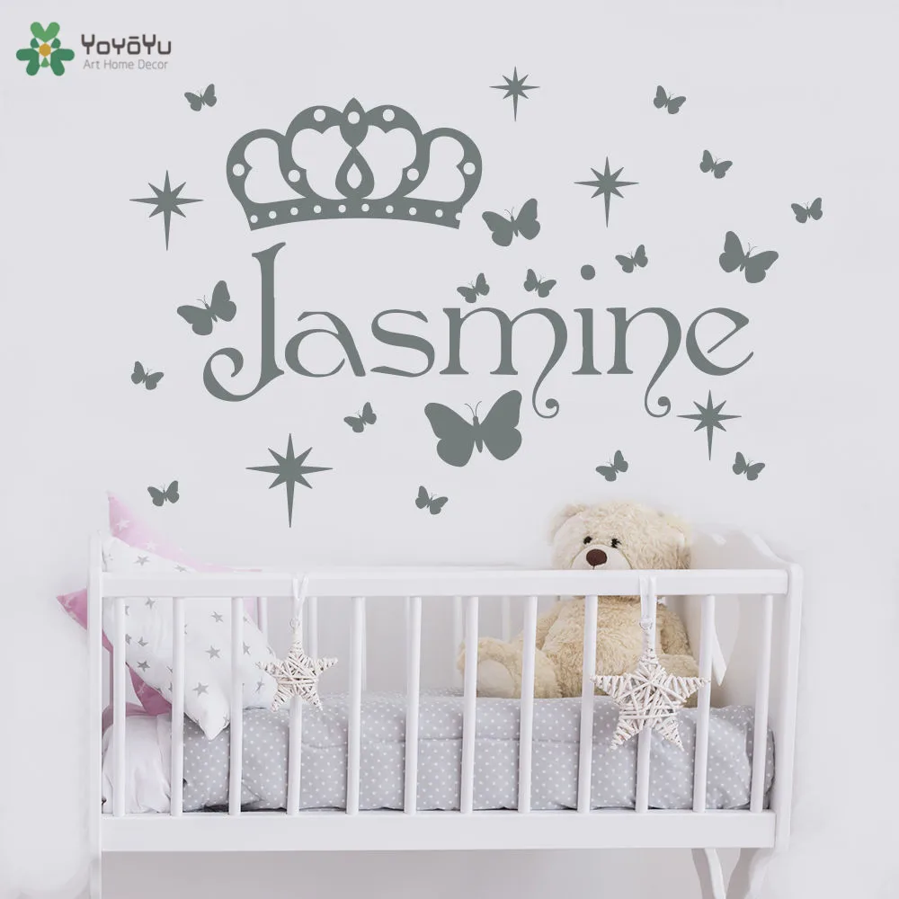 

YOYOYU Vinyl Wall Decal Butterfly Star Crown Personalized Custom Name Kids Room Bedroom Decoration Stickers FD323