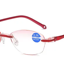 Eyesilove 10 шт./лот женские очки для чтения без оправы TR90 Алмазная резка дальнозоркие очки анти-Синие лучи+ 1,00 до+ 4,00
