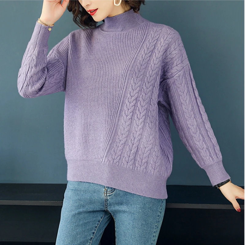 Winter Autumn Women Vintage Solid Sweater Cotton Knitwear Pullover Knitted Top Geometric Thicken Warm Twist Sweaters Large Size Winter Autumn Women Vintage Solid Sweater Cotton Knitwear Pullover Knitted Top Geometric Thicken Warm Twist Sweaters Large Size