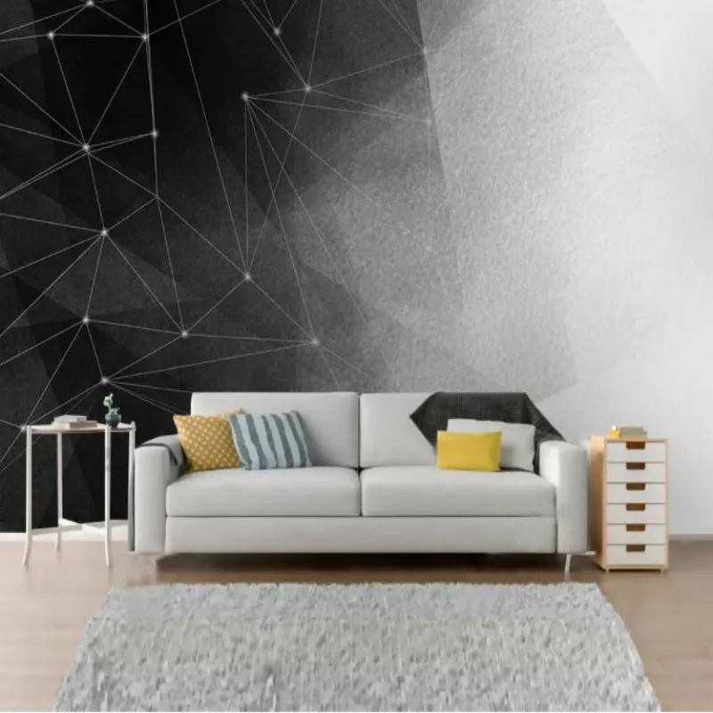 Современный минималистичный Черный и белый цвета абстрактный геометрический обои пользовательские Винтаж декоративная роспись 3d обои Muarl