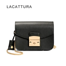 LACATTURA Women Messenger Bags Genuine Leather Famous Brand Designer Fula Bag Lady Small Chain Flap Girl's Candy Crossbody Bag