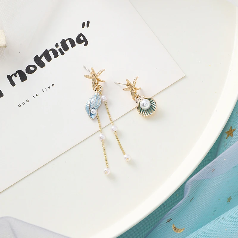 Корейский Японский темперамент Морская звезда раковина серьги раковины для женщин девочек кисточкой букле doreille серьги-капли с искусственным жемчугом