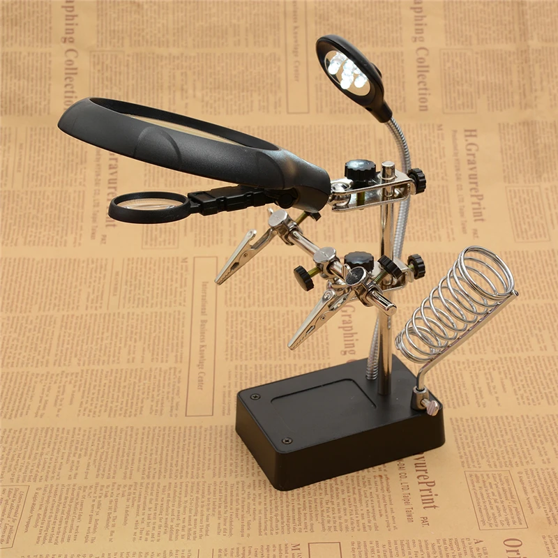 MG16129 C Welding Magnifying Glass 5 LED Auxiliary Clip Magnifier 3 In1