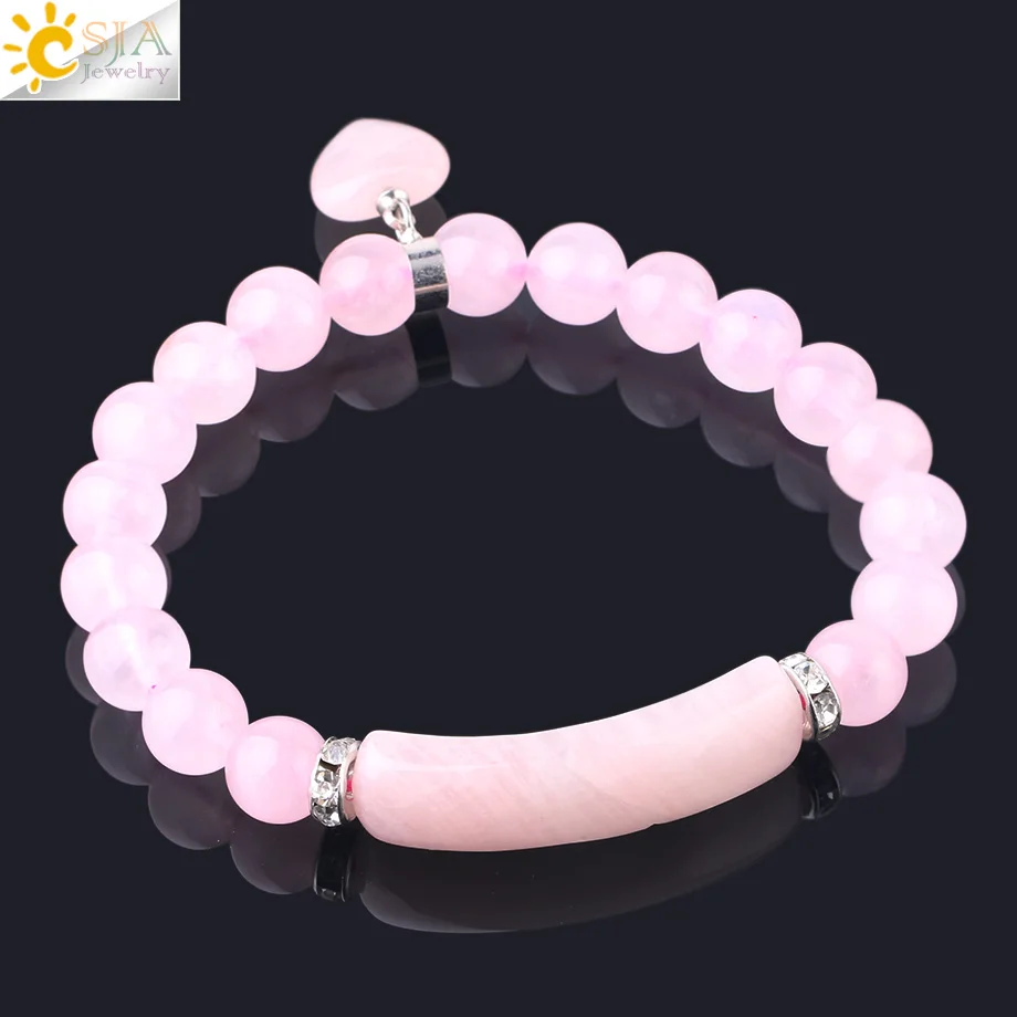 Natural Stone Pink Crystal Bracelet for Women Girls Love Heart Bracelets - Image 4
