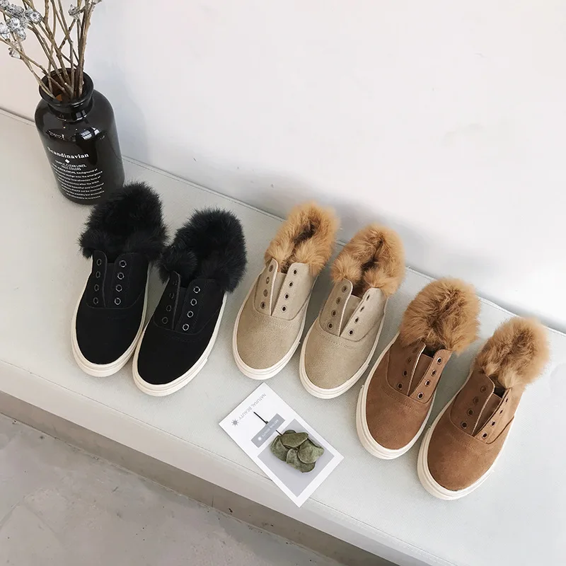 

2018 winter new fashion simple casual boots women leather rabbit fur thick warm anti-ski boots.
