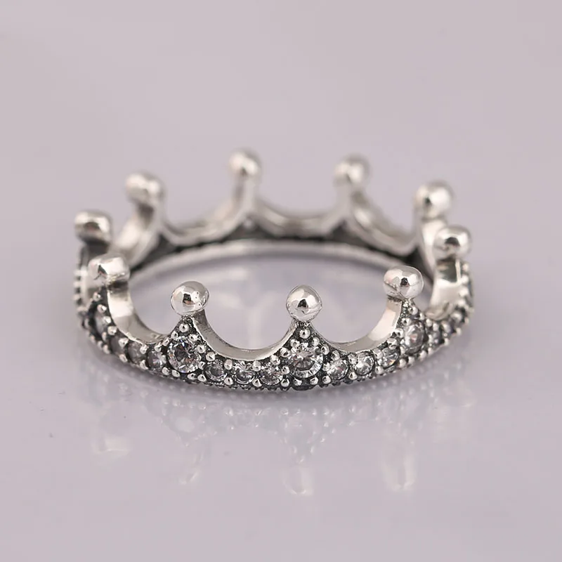 

Genuine 925 Sterling Silver Enchanted Crown Ring Round CZ Decoration Compatible With European Jewelry