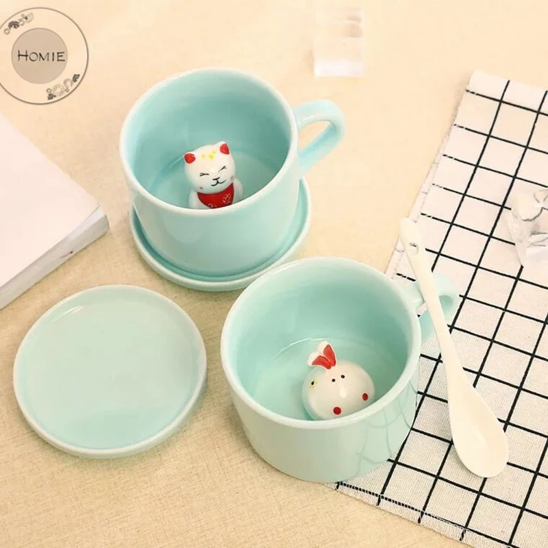 HOMIE Hot animal Cat Pink cute cartoon Creative Glass Mugs Cartoon Coffee Milk Mugs Cup Double Layer Glass Tea Cup For Girl Gifts 13