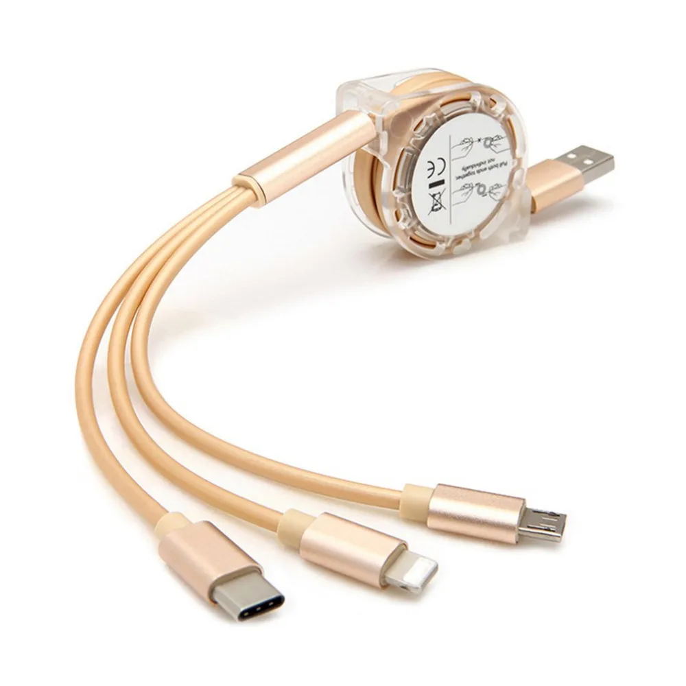 

3-in-1 Rolling Cable Data Transfer Smart Phone Charging Cable Telescopic Wire Micro USB Type-C Cable for Lightning Cord