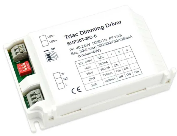 

30W dimmable LED driver DIP selectable constant current 350ma 500mA 700mA 1050mA with Triac Dimming (leading & trailing edge)