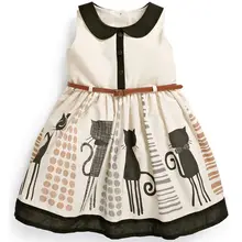 2015 Princess Baby Kids Girls Cat Belt Party Tulle One-piees Gown Dresses 2-7Y