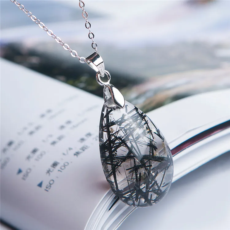 Натуральный Титан кристалл кулон натуральный черный Рутиловый Кварц Капля воды бисера драгоценный кулон ожерелье для женщин