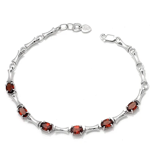 

Natural Garnet Bracelet 925 Sterling silver Woman Fine Elegant Red Gem Jewelry Girl Birthstone Valentine Gift SB0053G