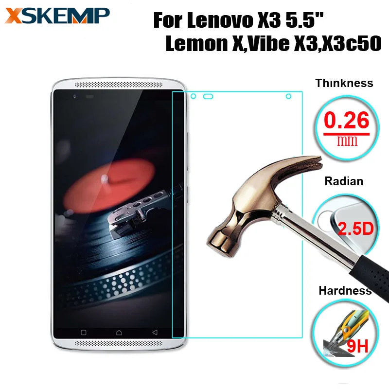 

For Lenovo X3 5.5" Lemon X,Vibe X3,X3c50 Explosion Proof Genuine Tempered Glass Screen Protector Explosion Protective Guard Film
