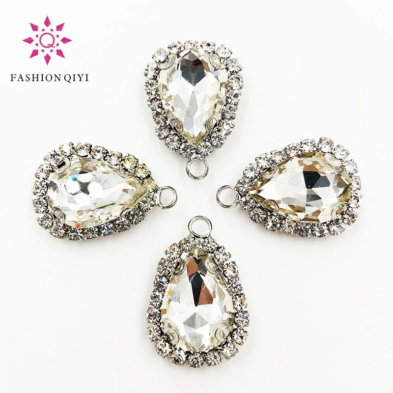 

10x14mm/13X18mm Sliver bottom white teardrop Single hole Crystal button high quality sew on rhinestones diy Clothing accessories