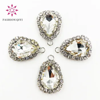 

10x14mm/13X18mm Sliver bottom white teardrop Single hole Crystal button high quality sew on rhinestones diy Clothing accessories