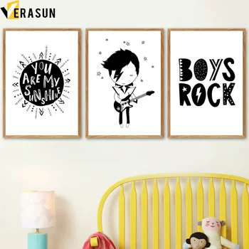 

Black White Rock Boy Quotes Wall Art Canvas Painting Posters And Prints Nordic Poster Cartoon Wall Pictures Kids Room Home Decor