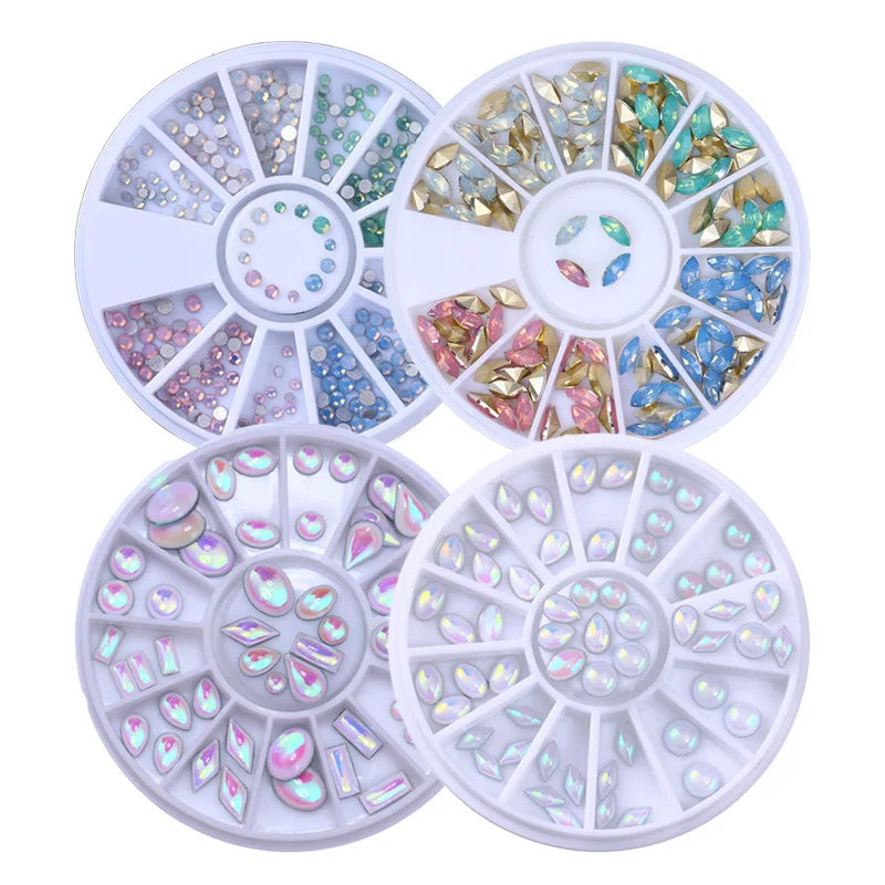 

1 Box Multi-size Opal AB Color Rhinestone Ellipse Rhombus Round Flat Back Strass for 3D Nail Art Decoration in Wheel