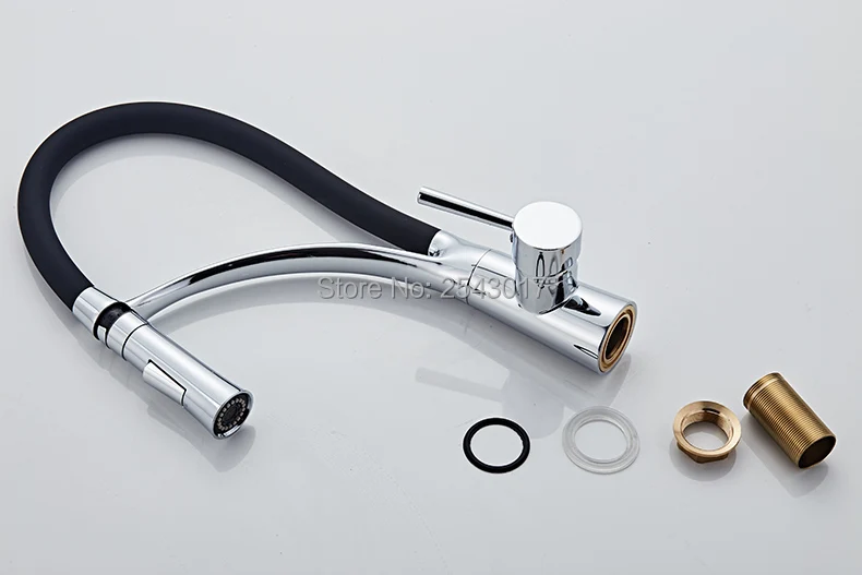 Kitchen Faucet Pull Down Design Black Rubber Chrome Mixer Faucet for Kitchen Single Handle Kitchen Taps Mixer Hot And Cold ZR668