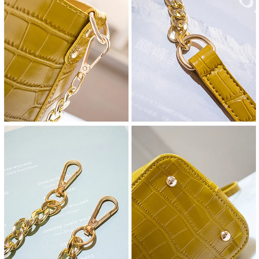 Crocodile Bucket Bag For Women Fashion Small Crossbody Bags Yellow Bags PU Leather Shoulder Bag Handbags and Purses