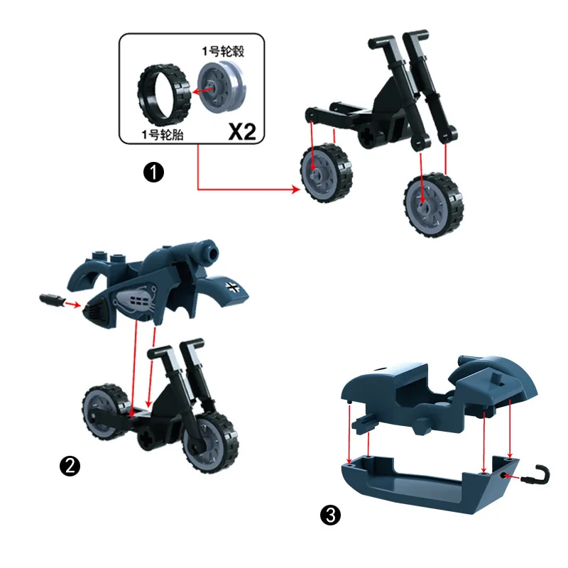WW2 военный солдат фигурки строительные блоки немецкий мотоцикл оружие жилет шлем аксессуары Кирпичи игрушки для детей