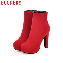 Round Toe Zipper Square High Heels Suede Nubuck Ankle Fashion Boots Woemns Spring Autumn Shoes Woman