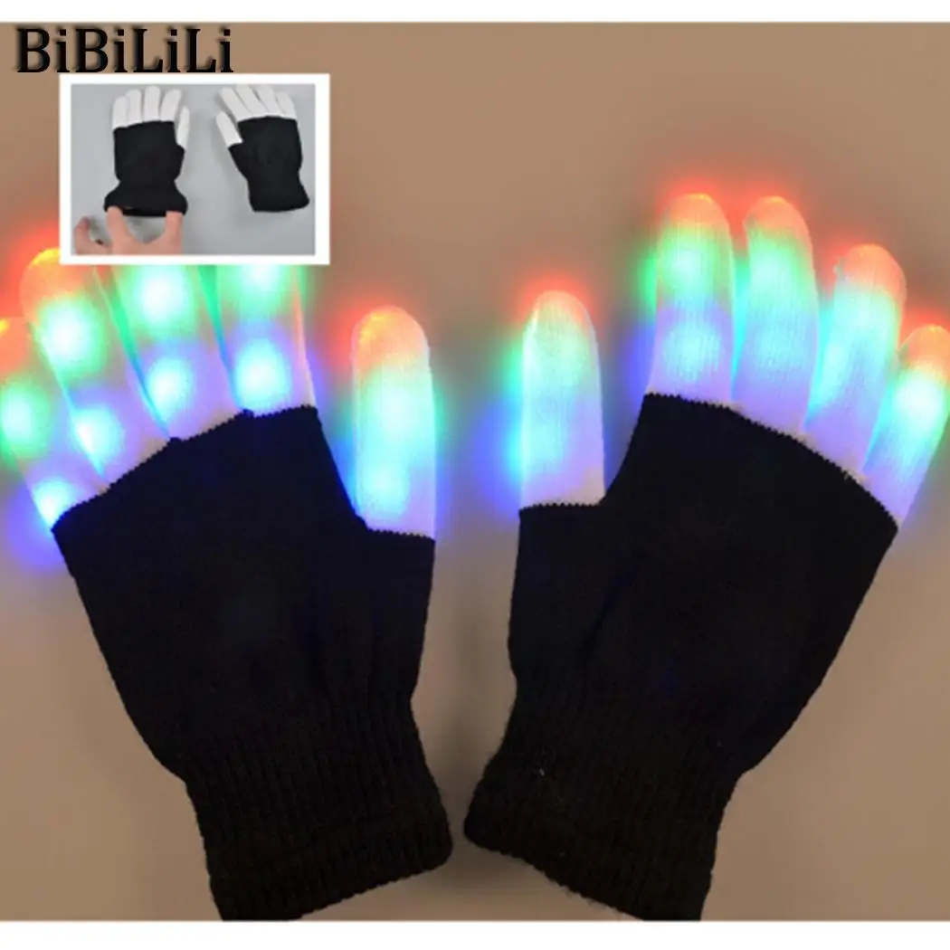 

Colorful Quick Creative Flashing Party Included Cell Gloves Button Black Full Luminous Nightclub Lights 7 LED Finger
