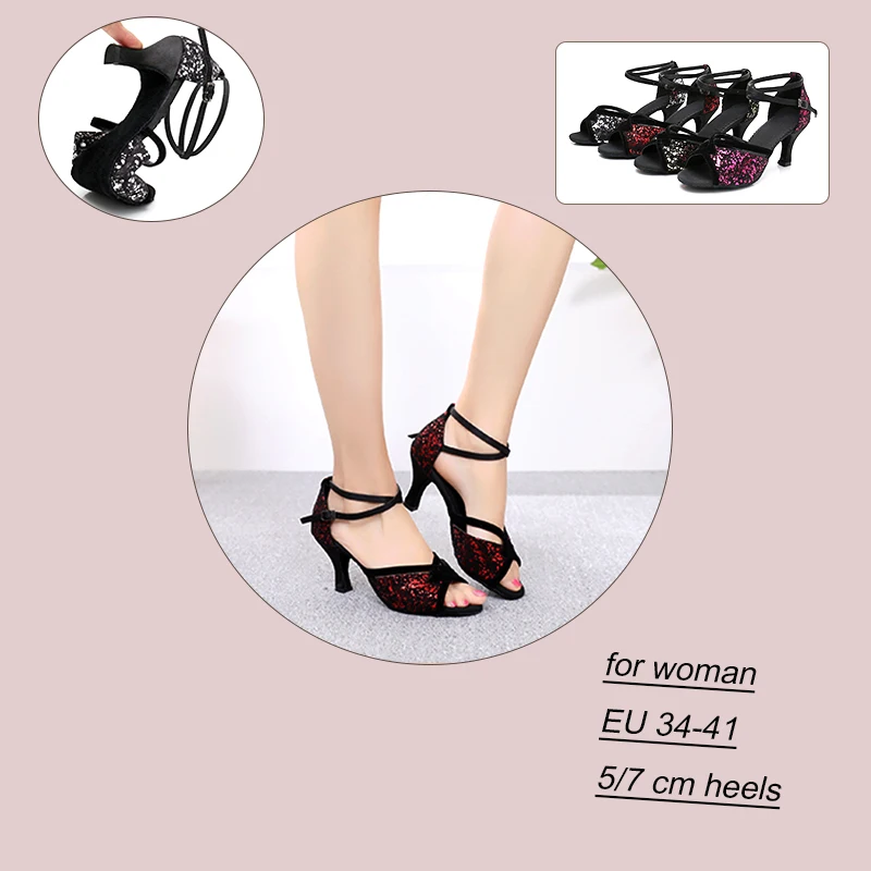 Alharbi Танго, латина Обувь для танцев для девочек Для женщин Бальные мягкая обувь на высоком каблуке туфли на высоком каблуке «цветок Танцы