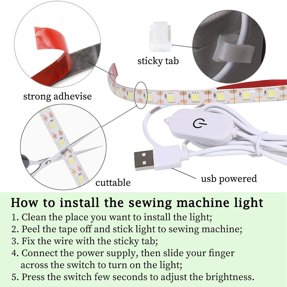 Sewing Machine LED Light Strip Light Kit DC5V Flexible USB Sewing Light  30cm Industrial Machine Working LED Lights Night Lights - AliExpress