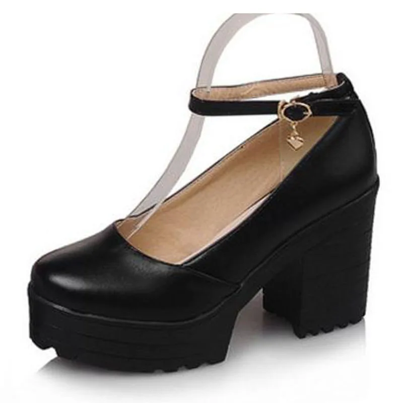 JOJONUNU/Женская обувь на высоком каблуке; 4 цвета; обувь на платформе с ремешком на щиколотке; Модные женские классические туфли-лодочки; женская обувь; размеры 34-43 - Цвет: Черный