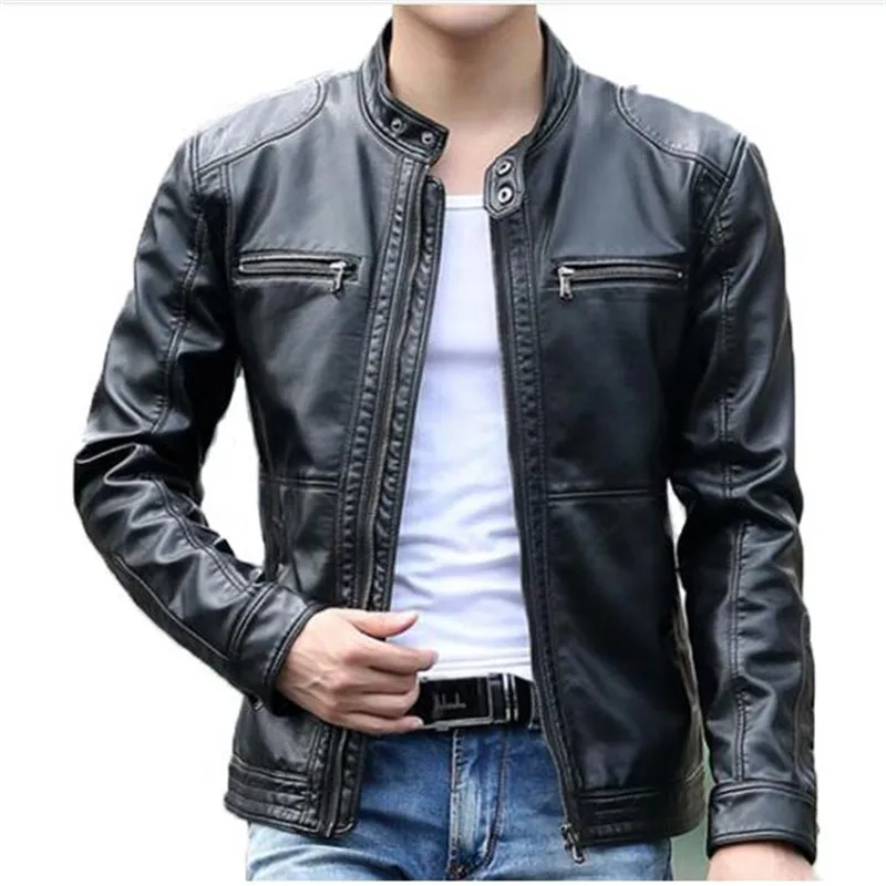 

5XL leather Jacket design stand collar Coat Men casual motorcycle leather coat Mens Sheepskin jackets Coats 2019 new
