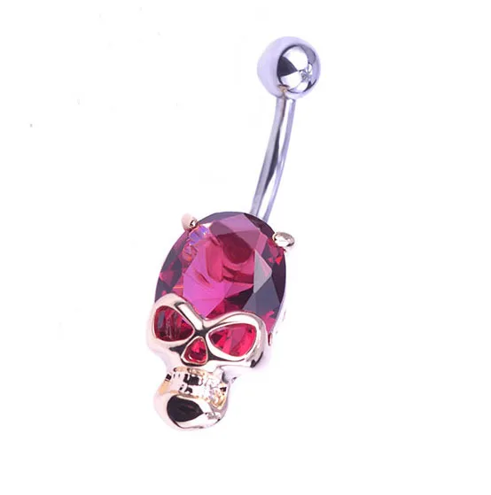 Funmor Cool Gold Red Cubic Zircon Skeleton Skull Shape Sex Body Piercings Navel Belly Ring 