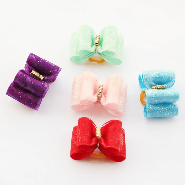

Armi store Handmade Accessories For Pets Cute Crystal Flash Ribbon Dog Bow 21011 Pet Bow Grooming Dogs
