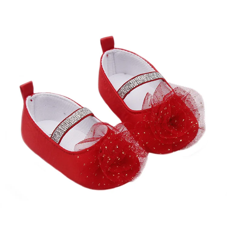 Летняя Детская Нескользящая Свадебная обувь с цветочным рисунком для маленьких девочек, с кружевами и пайетками Новинка, размеры от 0 до 18 месяцев, США - Цвет: Красный
