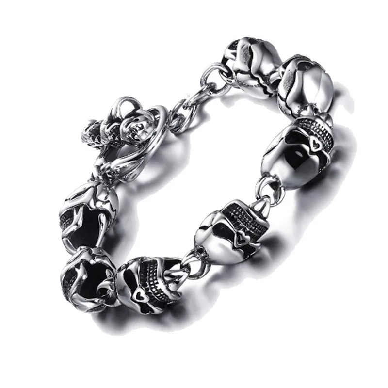 

New Punk Stylish Gothic Jewelry Men Stainless Steel Skeleton Bracelet Heavy Biker Titanium Chain Bracelet