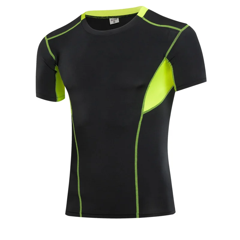 black green T-Shirts Yuerlian распродажа футболка для спортзала для мужчин логотип на заказ колготки для фитнеса мужской Рашгард спортивная рубашка мужская компрессионная футболка для спортзала - Цвет: black green T-Shirts