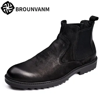 

2017 Riding men's leather boots Chelsea English wind autumn winter British retro men shoes zipper leather shoes breathable