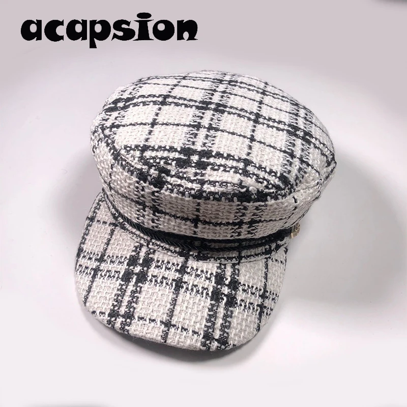 

Newsboy Caps Men Women Black White Woolen Tweed Military Octagonal Cap Female Cute Visor Caps Gorras Mujer Chapeau Femme A042