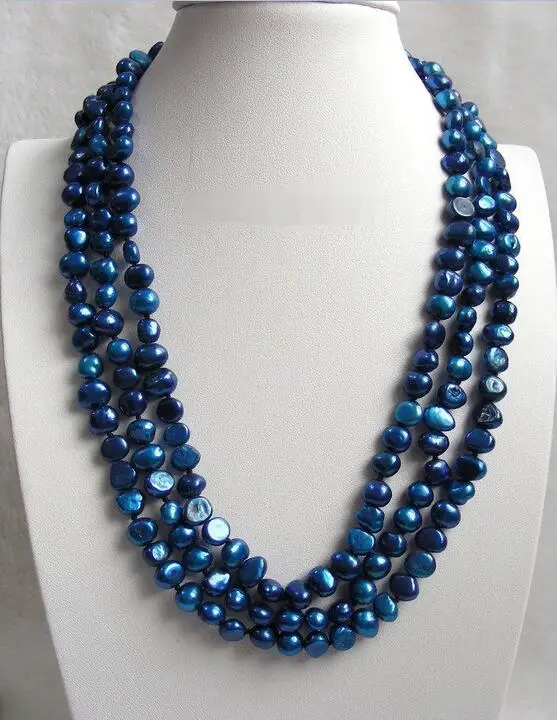 new beautiful baroque 3row navy blue freshwater pearls necklace 18