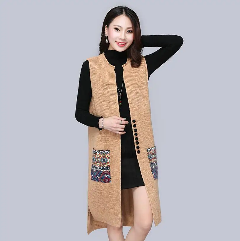 

2018 new autumn winter Long Sweater Vest Women Knitted Cardigan Sleeveless Vest Female Waistcoat Jacket Outerwear s1216