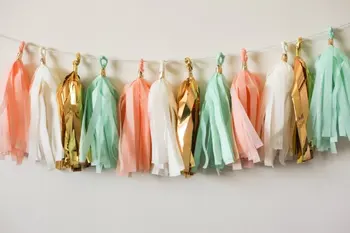 

3M of 20 Peach Mint Ivory Gold Tassel Garland, Peach Mint Baby Shower Decoration,Peach Mint Wedding