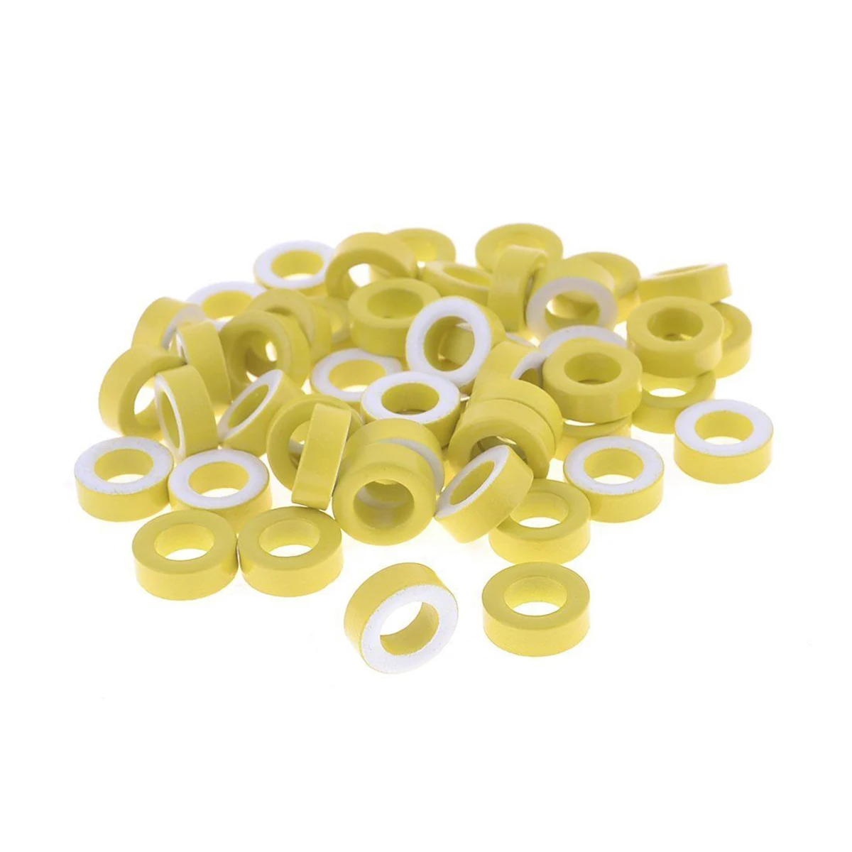 50pcs T50-26 Ferrite Toroid 7.5mm Inner Diameter Ferrite Ring Iron Toroid Cores  Yellow/White For Power Transformers