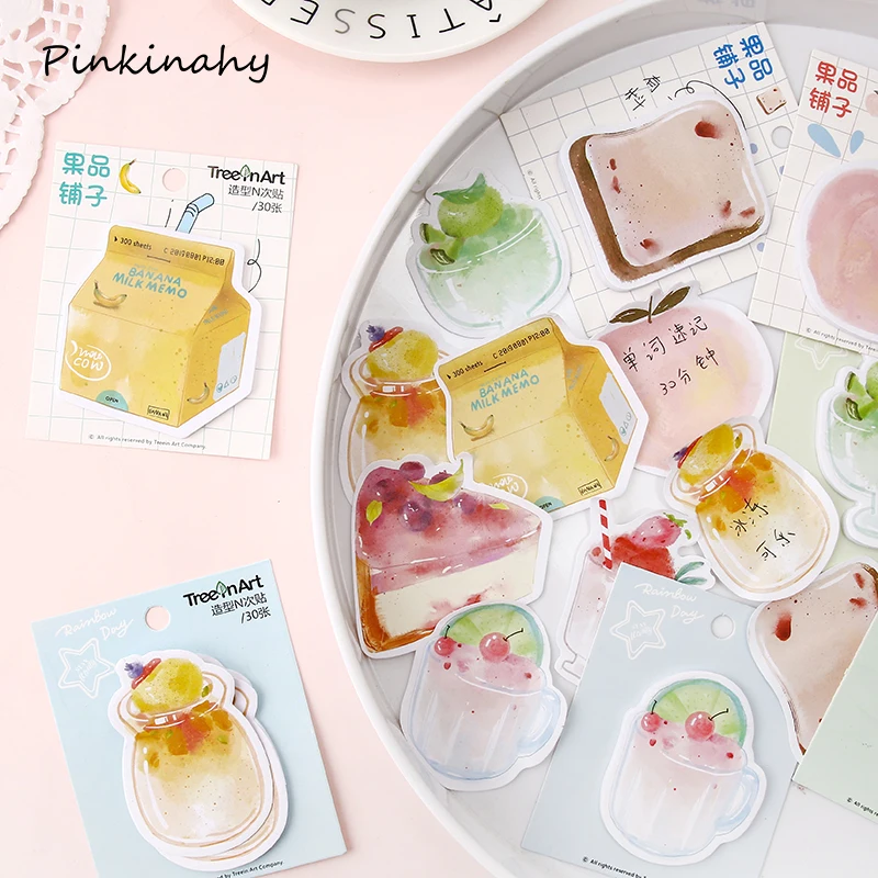 

30 sheets Creative cake food milk Drink Self Adhesive Memo Pad INS Style Sticky Notes Bookmark School Stationery Supplies BQ026