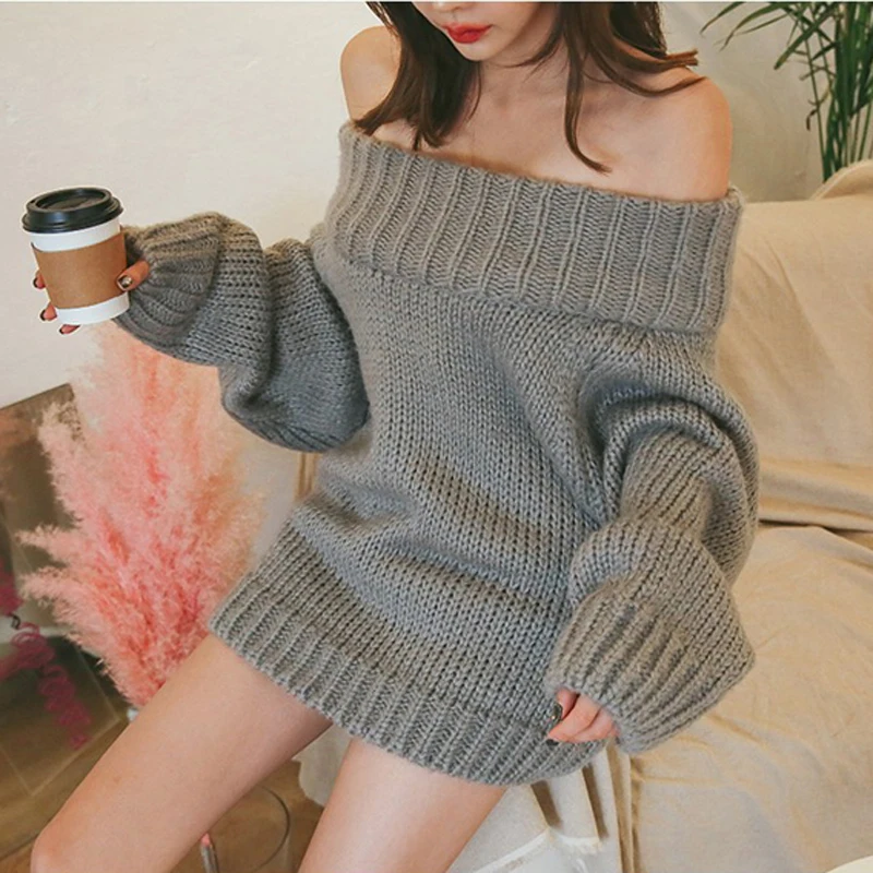 Модный вязаный свитер с вырезом лодочкой и длинным рукавом для женщин, эластичные трикотажные пуловеры с открытыми плечами для женщин, сексуальный джемпер с открытыми плечами