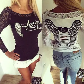

Women´s Embroidery Casual Long Sleeve Shirt Tops Slim Blouse Ladies Lace Casual Wing Print