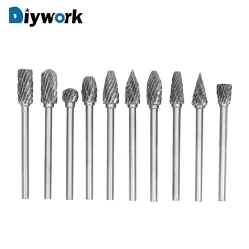 

DIYWORK 10pc/Set 3mm Rotary Tungsten Steel Cutter Carbide Burrs Drill Bit Set Carving Tool for Metal Woodworking Glass Diamond