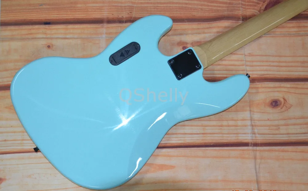 Высокое качество QShelly Пользовательские синий Джаз 4 струны 9 В батарея черный активный пикап электрический бас гитара Музыкальные инструменты магазин